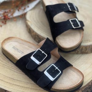 Sandalias de Doble Hebilla – Negro